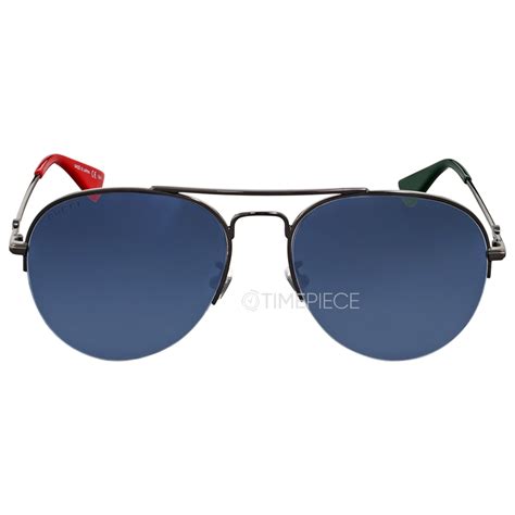 Gucci Silver Mirror Pilot Sunglasses GG0107S 003 56